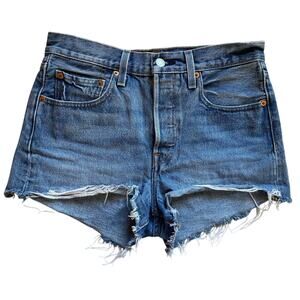 Levi’s 501 Medium Wash Cut Off High Waisted Cotton Denim Shorts Size 27